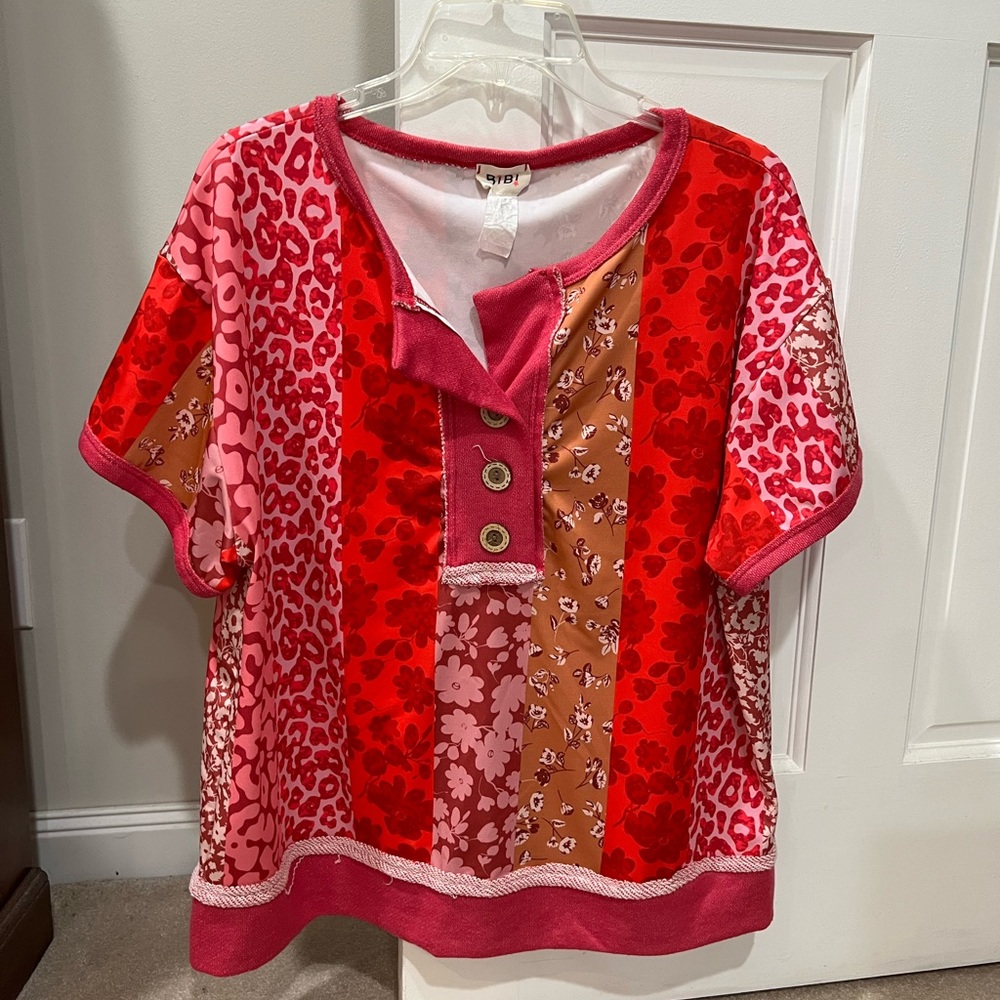 Colorful Patchwork Button-Up Top